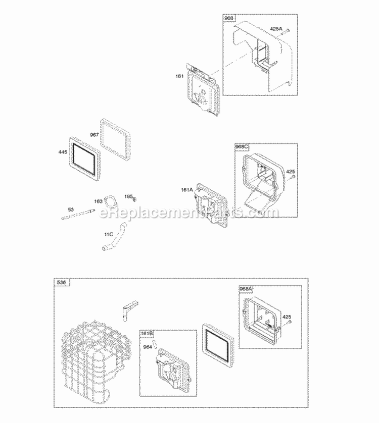 Air Cleaner Diagram and Parts List for 20H237-0113-E9  Briggs and Stratton Engine